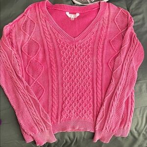 No Boundaries Acid Wash Vibrant Pink V-Neck Sweater